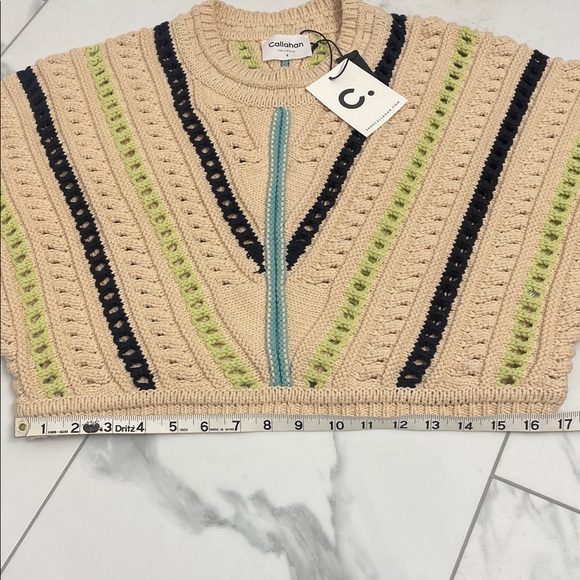 Callahan Knitwear Beige Multicolor Knit Crew Neck Sweater Cropped Long Sleeve - Picture 12 of 12
